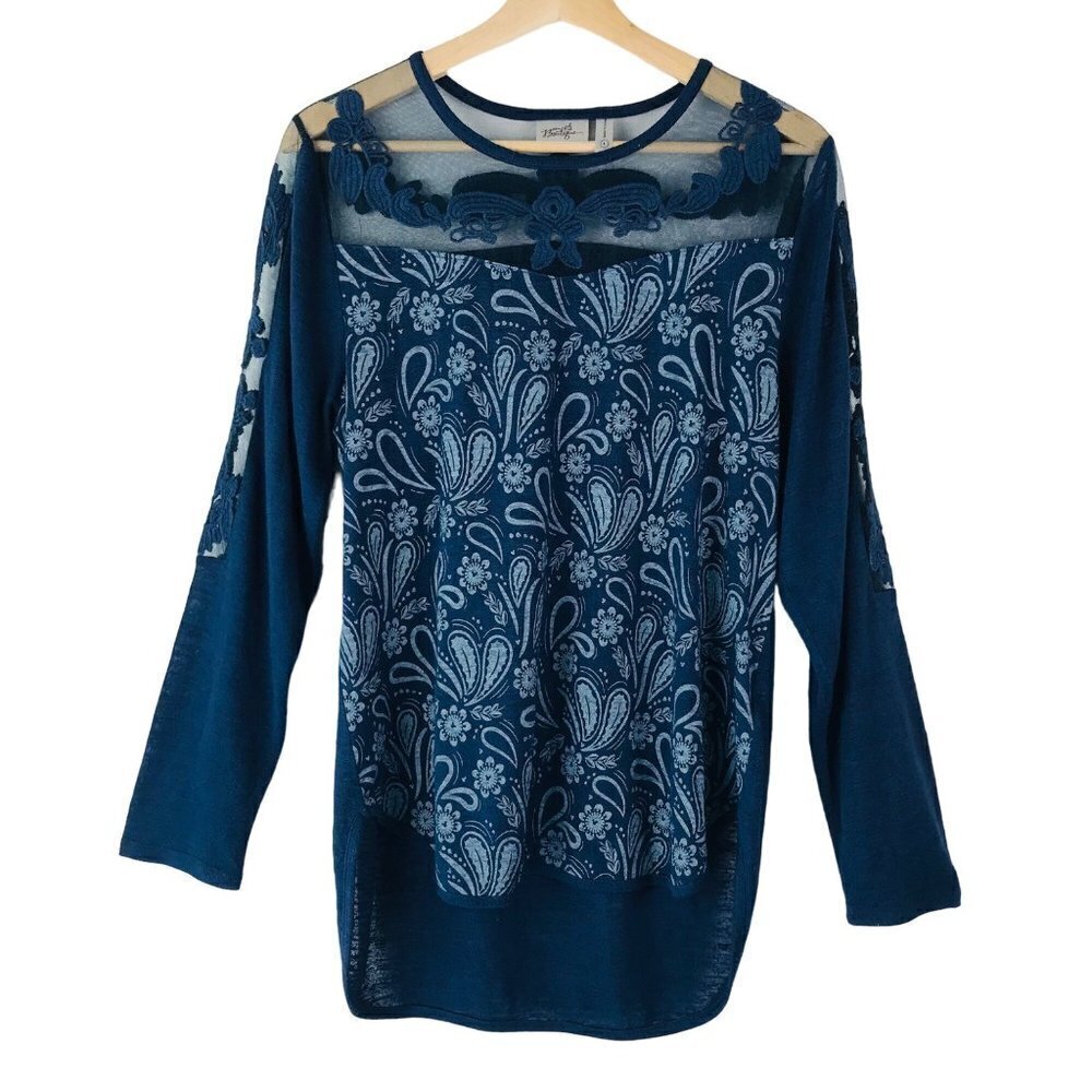 Disney Boutique Navy Embroidered Mesh Tunic Top Size Large